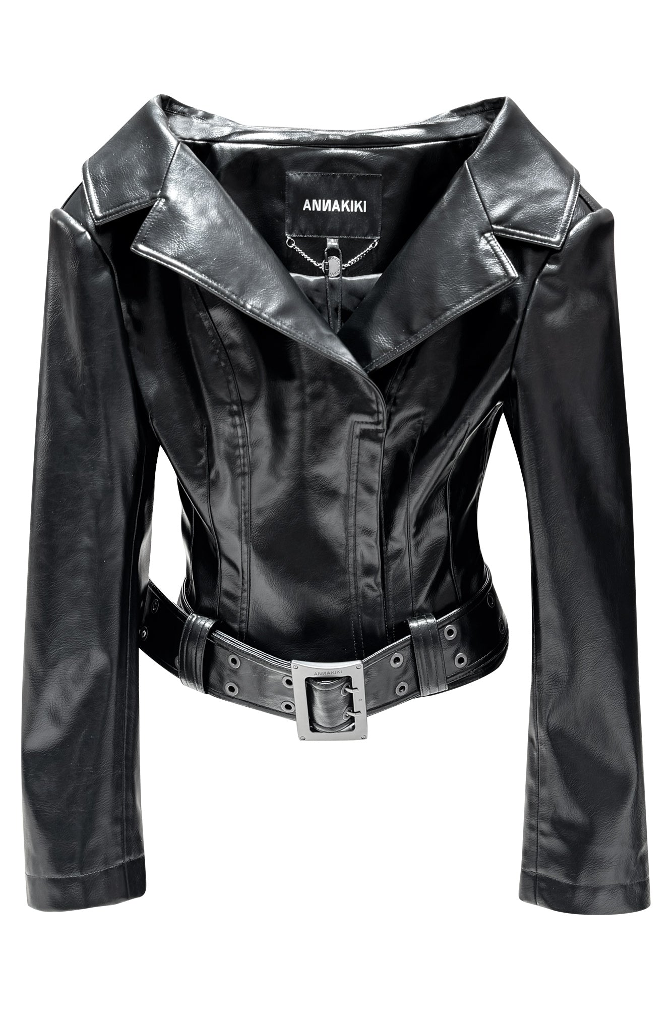Wide collar curved sleeve coat