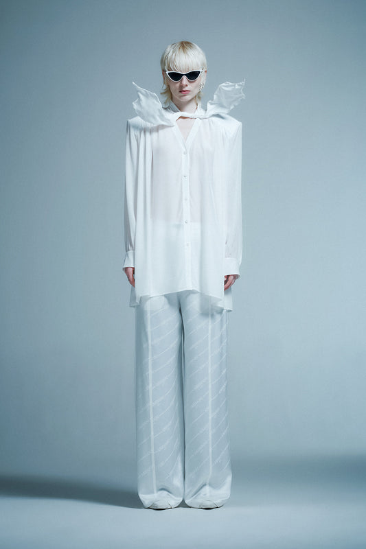 Acetate silk lace up shirt