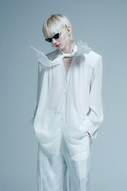 Acetate silk lace up shirt