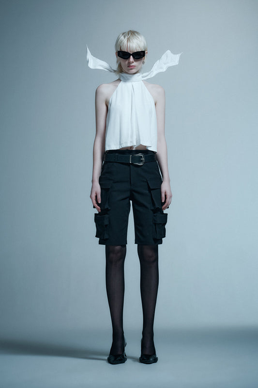 Acetate silk lace up sleeveless top