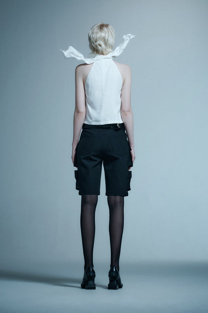 Acetate silk lace up sleeveless top