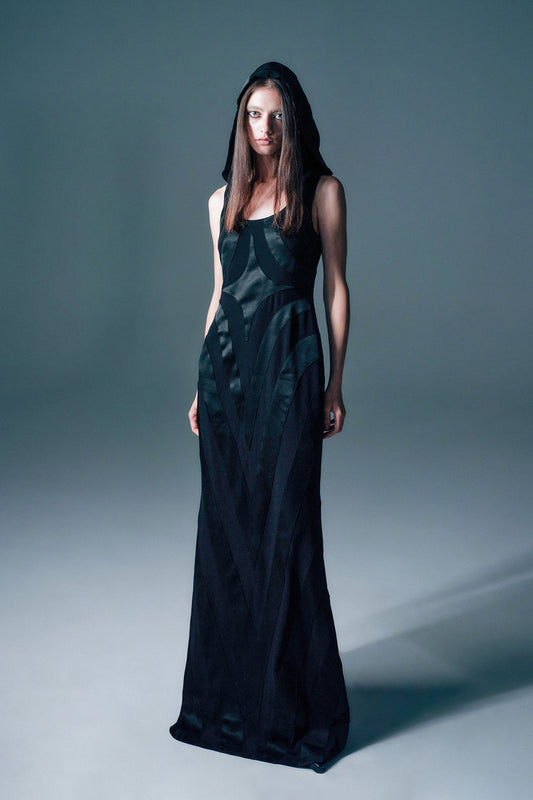 Four-star acetate collage dress