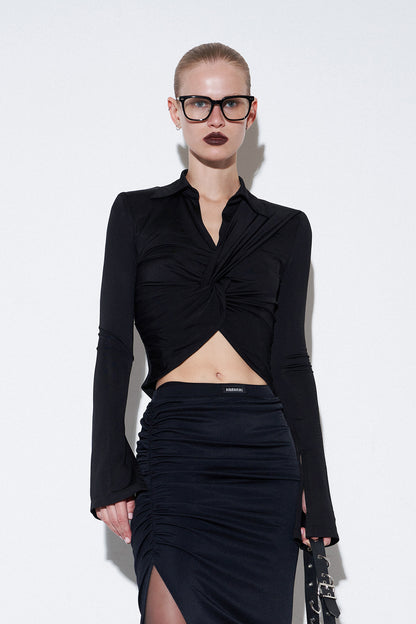 Rayon lapels and twisted tops