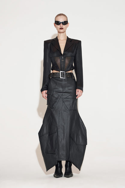 Sheer-Paneled Acetate Corset Blazer