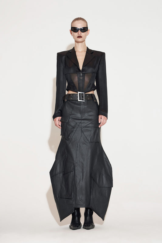 Sheer-Paneled Acetate Corset Blazer
