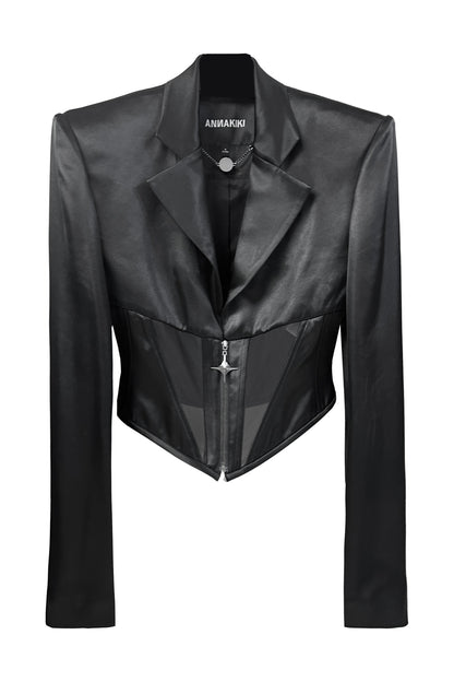 Sheer-Paneled Acetate Corset Blazer