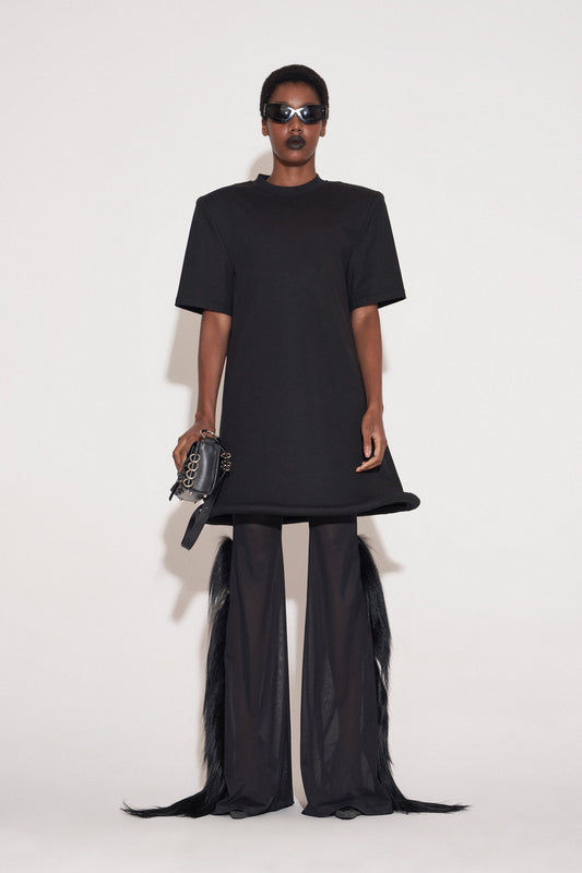 UFO-Hem Dress with Shoulder Pads