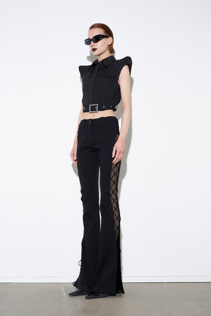 Strapped micro flared slim fit pants
