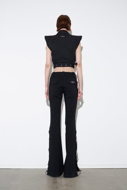 Strapped micro flared slim fit pants