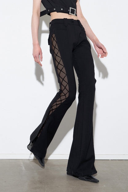 Strapped micro flared slim fit pants