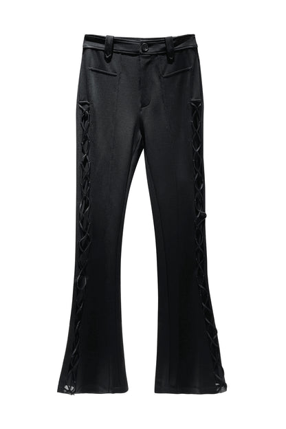Strapped micro flared slim fit pants