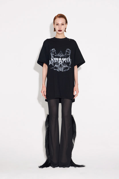 Loose printed T-shirt with holes