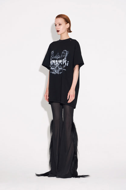 Loose printed T-shirt with holes