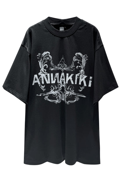 Loose printed T-shirt with holes