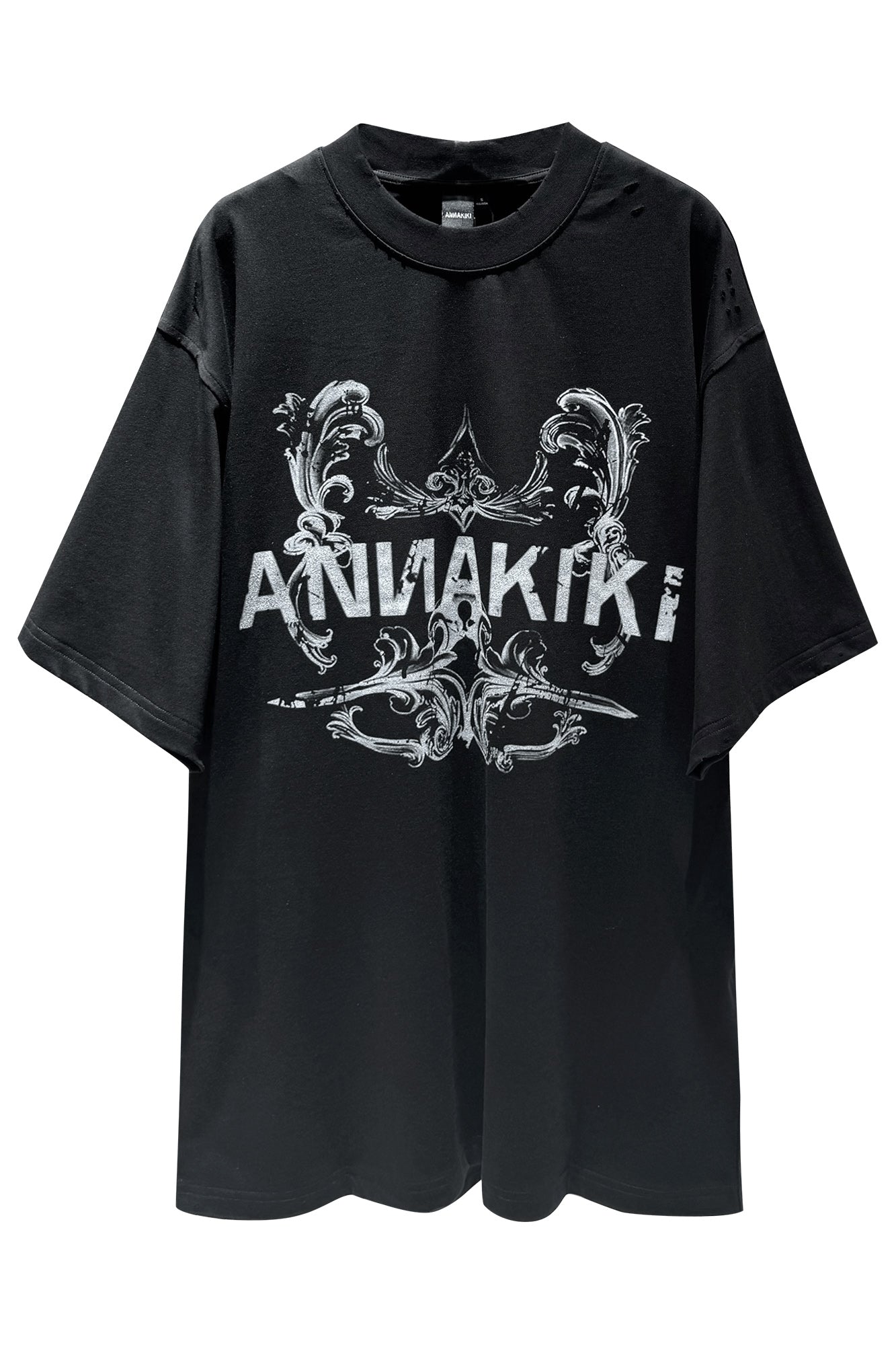 Loose printed T-shirt with holes