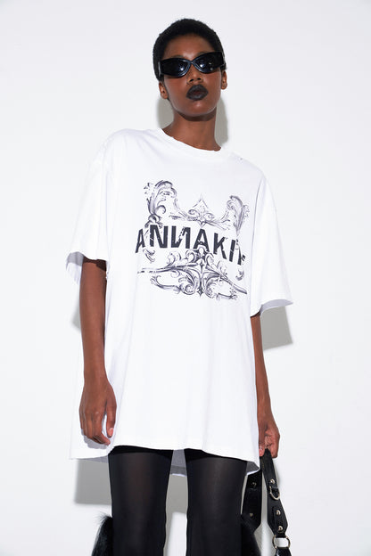 Loose printed T-shirt with holes