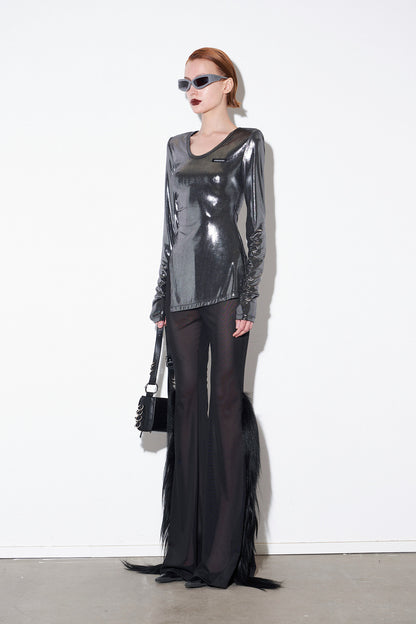 Pinch pleated slanted slit top
