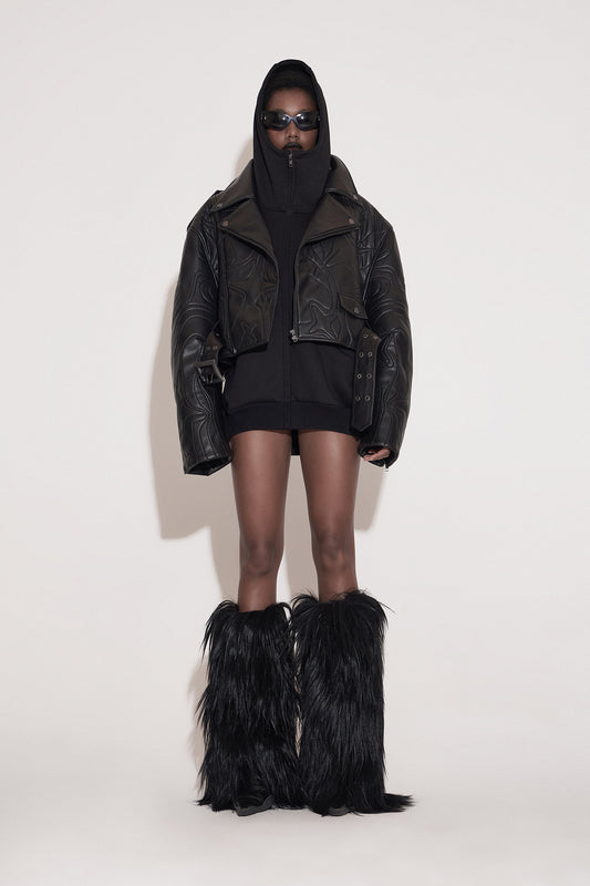 Four-pointed star 3D stitching leather jacket