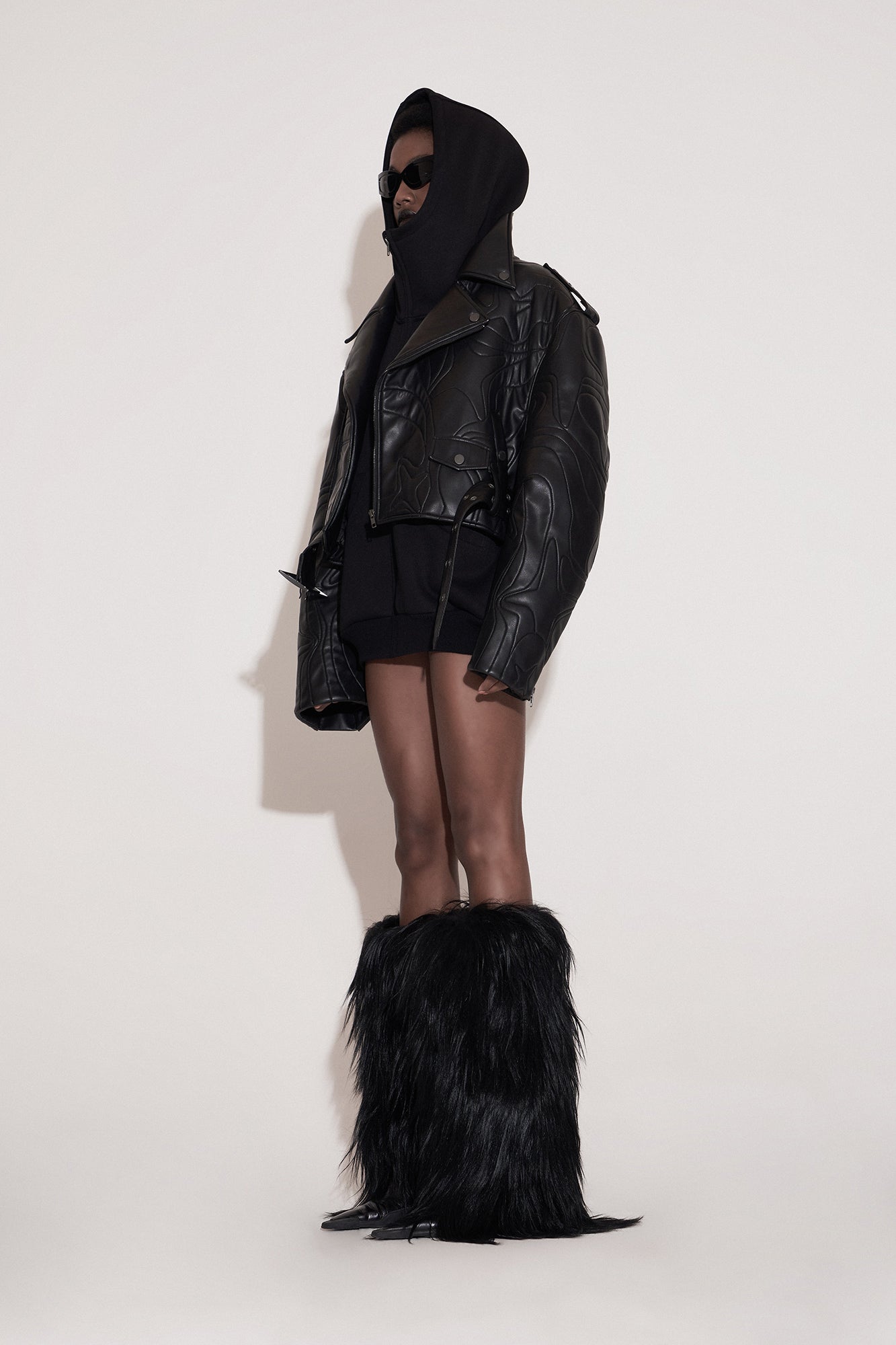 Four-pointed star 3D stitching leather jacket