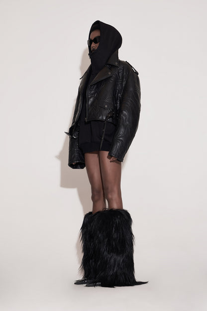 Four-pointed star 3D stitching leather jacket