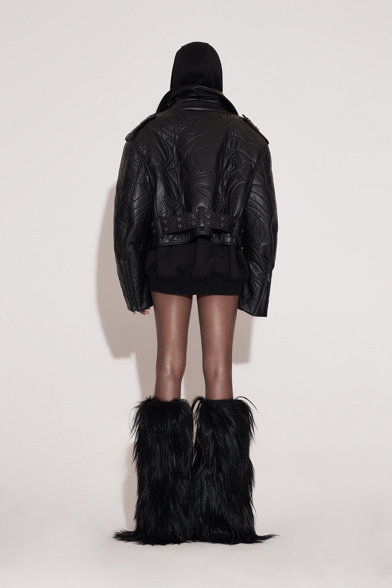 Four-pointed star 3D stitching leather jacket