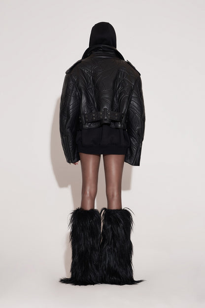 Four-pointed star 3D stitching leather jacket