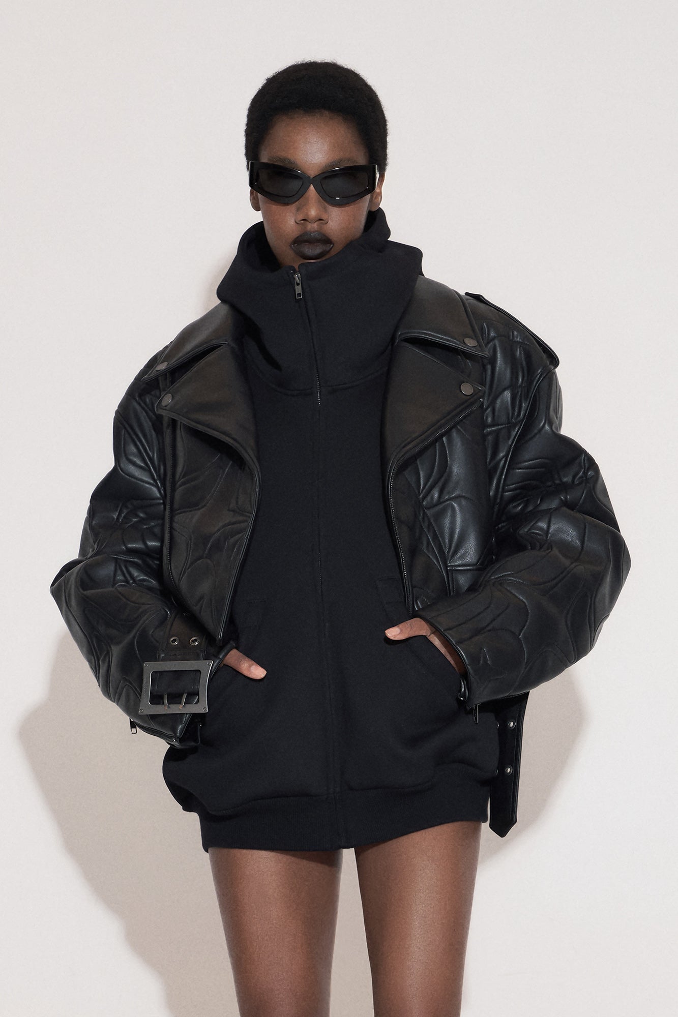 Four-pointed star 3D stitching leather jacket