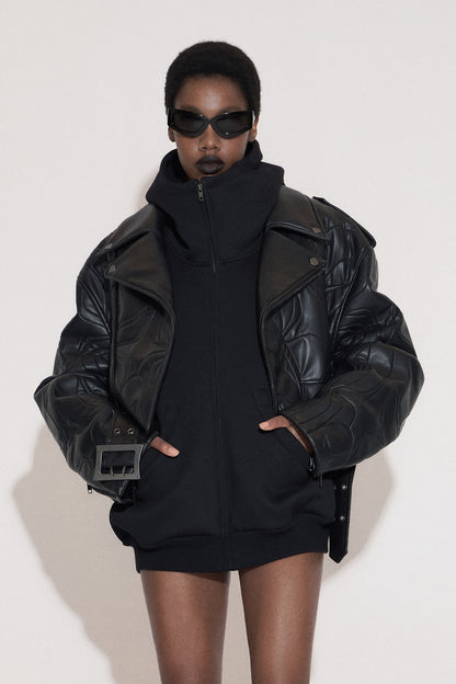 Four-pointed star 3D stitching leather jacket