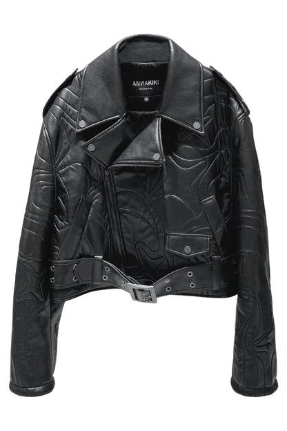Four-pointed star 3D stitching leather jacket