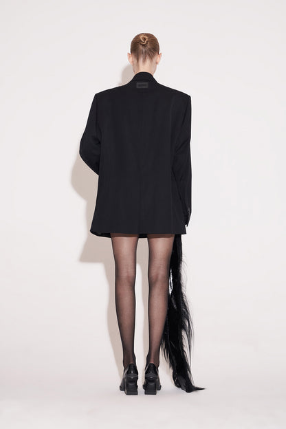 Acetate-Wool Contrast Collar Oversized Blazer