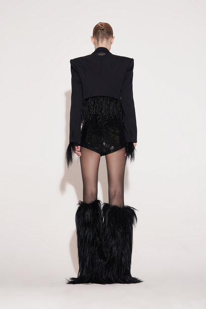 Feather-Trimmed Cropped Blazer