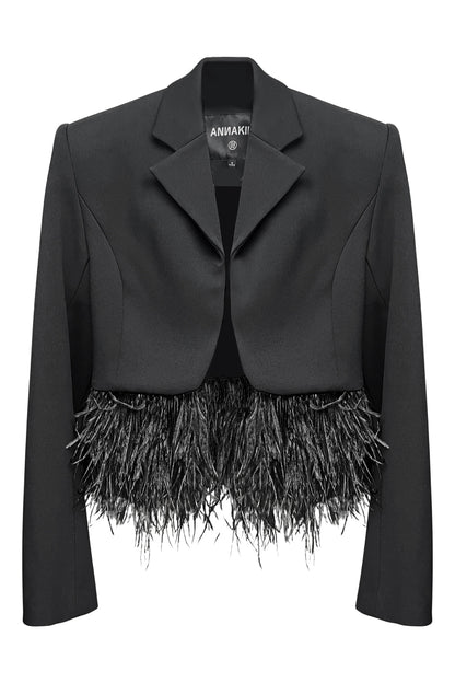 Feather-Trimmed Cropped Blazer
