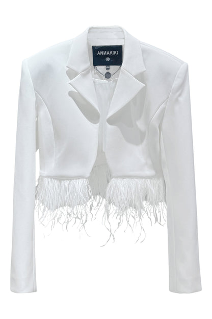 Feather-Trimmed Cropped Blazer