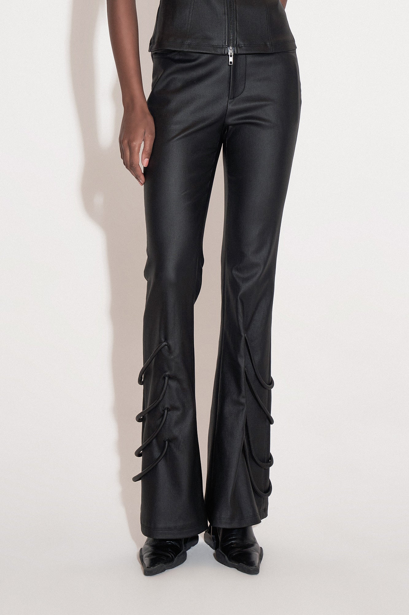 Low-rise cord-threading machine bell bottoms