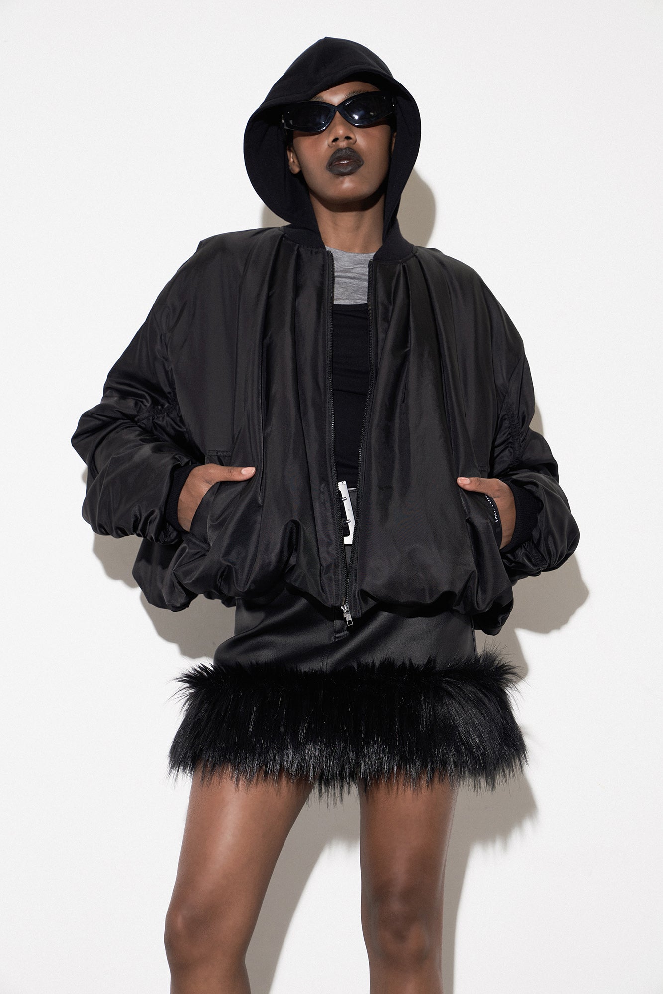 Pleated balloon cotton jacket
