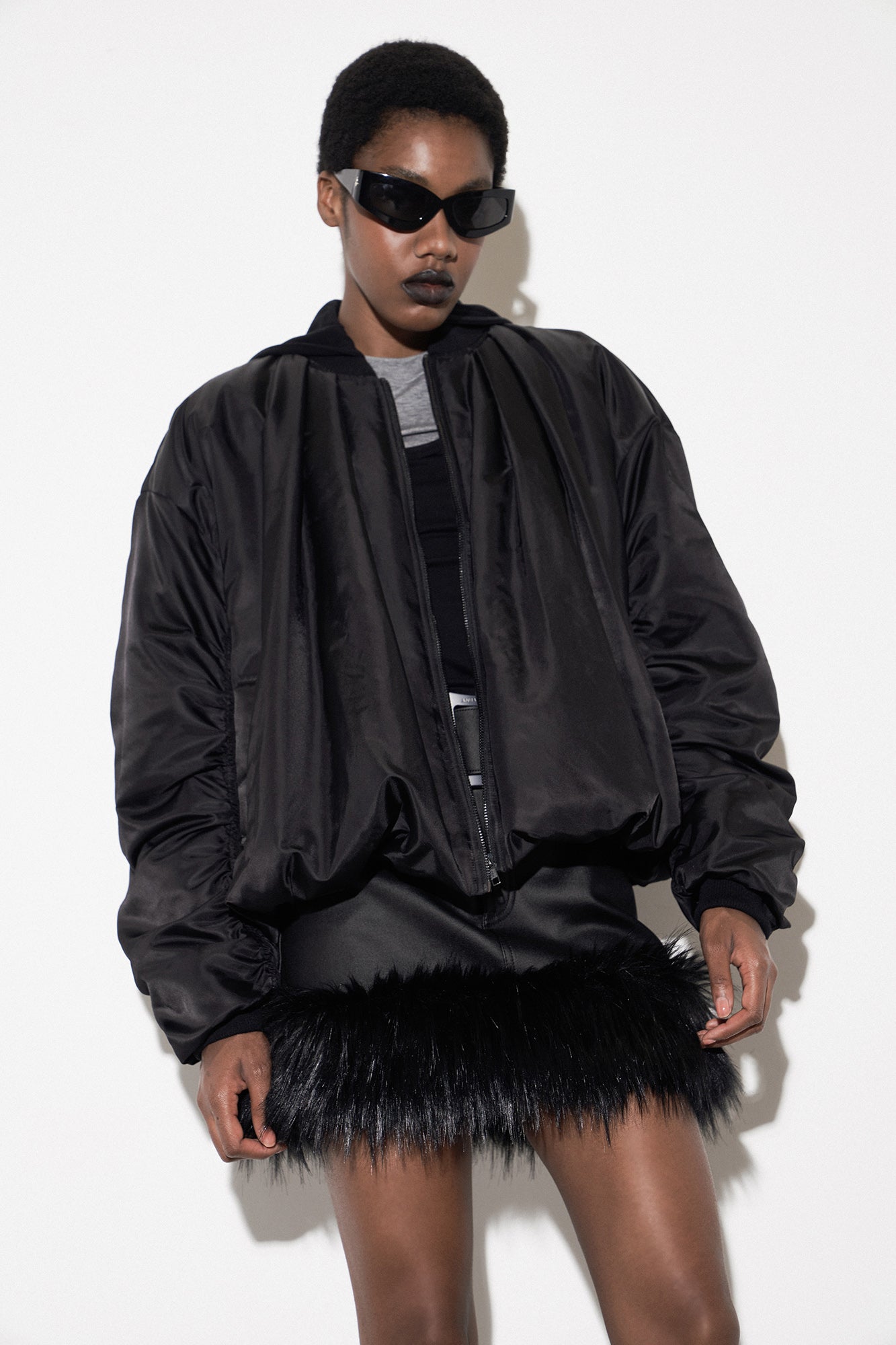 Pleated balloon cotton jacket
