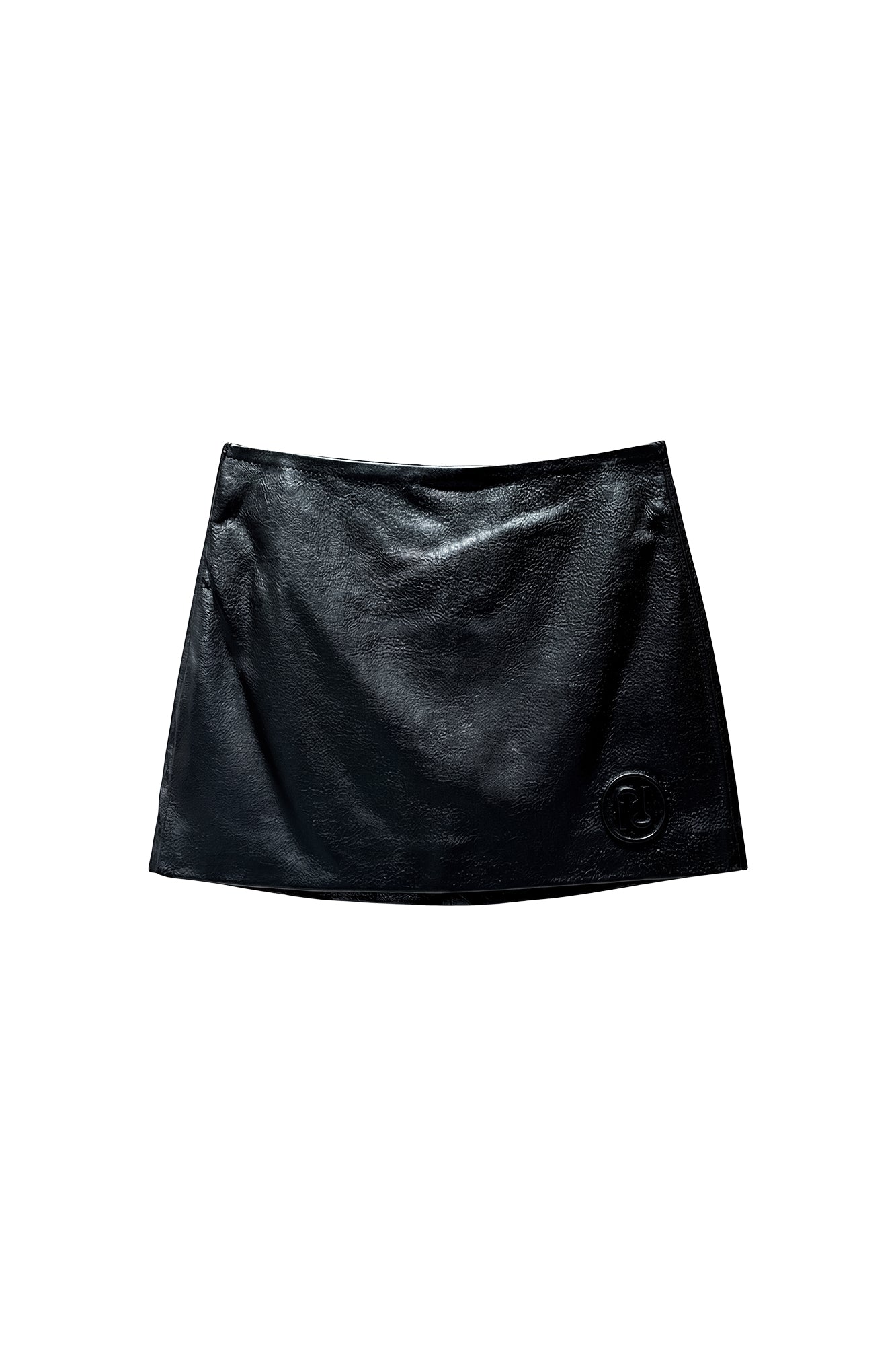 Leather Logo Low Waist Short Skirt