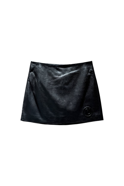 Leather Logo Low Waist Short Skirt