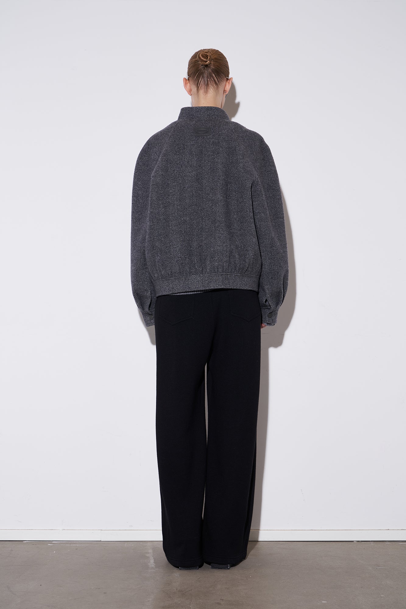 Leather waist stitching sanded trousers