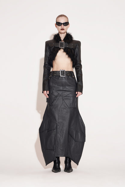 Eco-friendly fur jacket with functional buckle