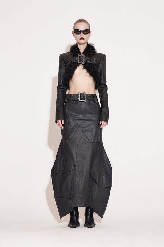 Eco-friendly fur jacket with functional buckle