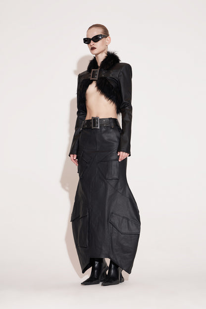 Eco-friendly fur jacket with functional buckle