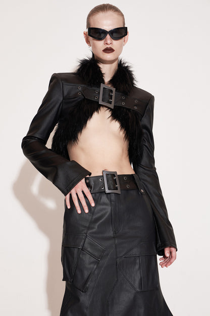 Eco-friendly fur jacket with functional buckle
