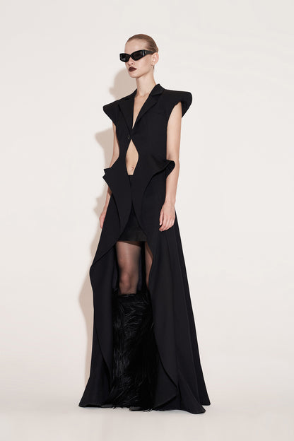 Acetate wool wide shoulder flying piece long waistcoat