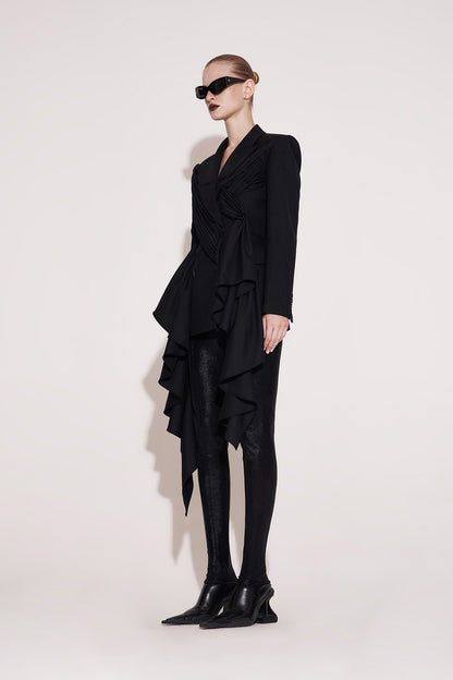 Acetate wool pleated wavy edge suit