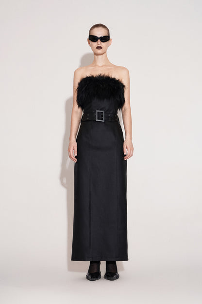 Functional eco-friendly fur strapless dress