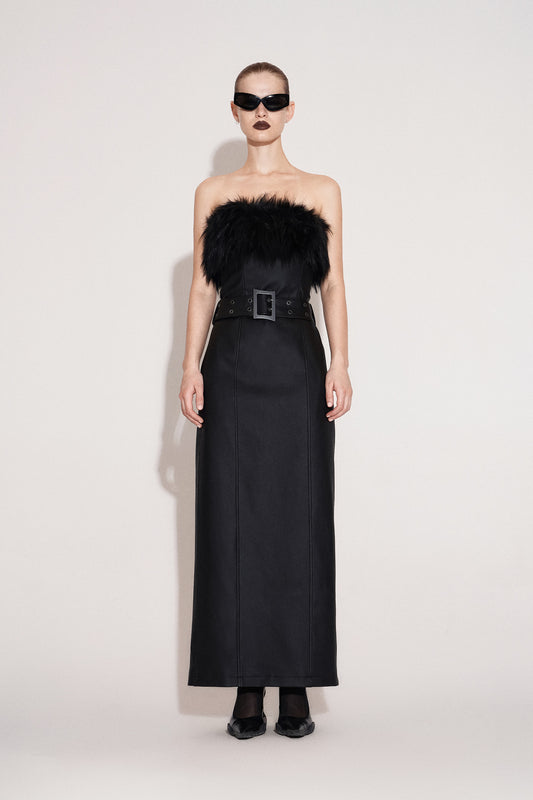 Functional eco-friendly fur strapless dress