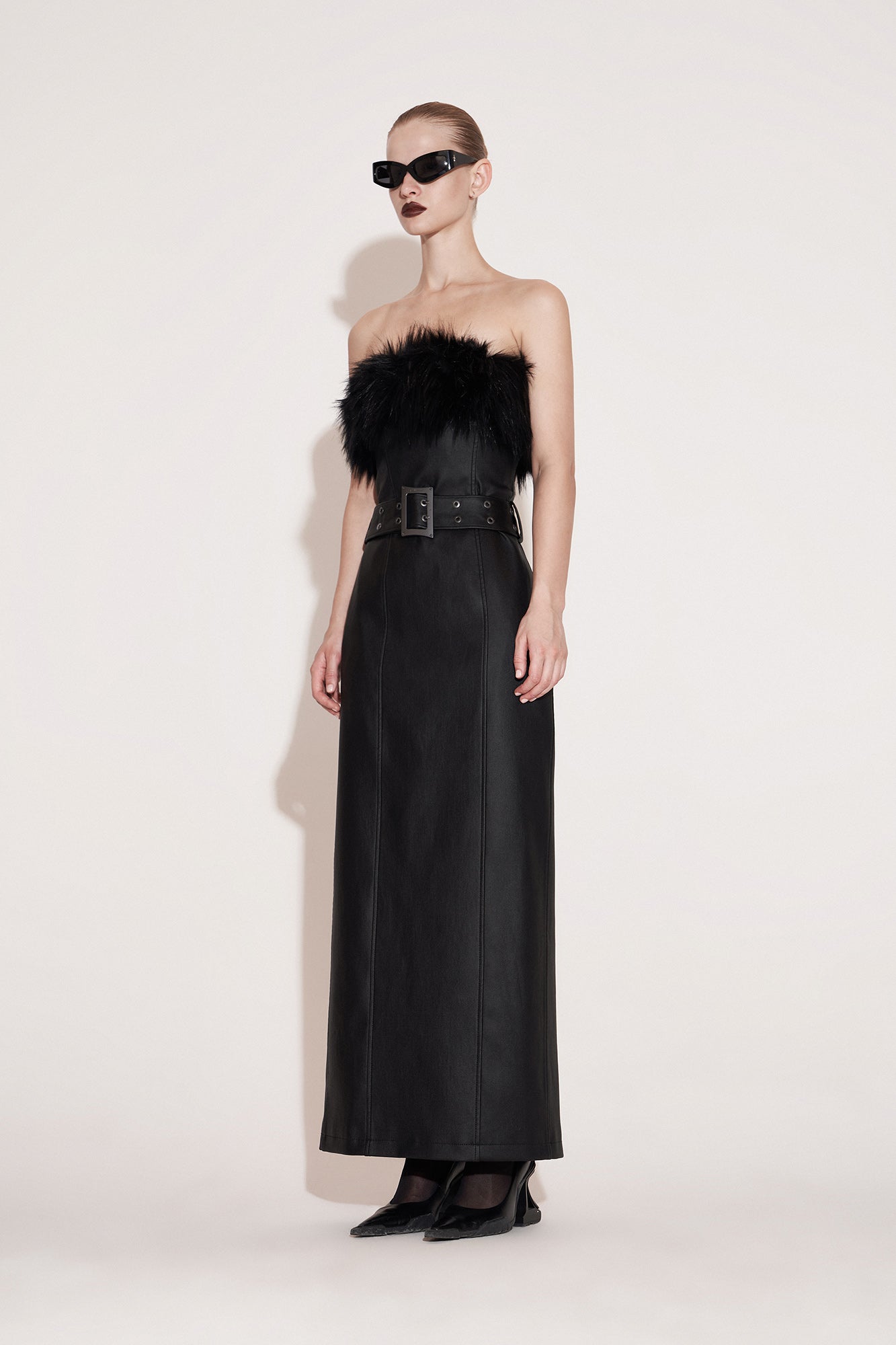 Functional eco-friendly fur strapless dress