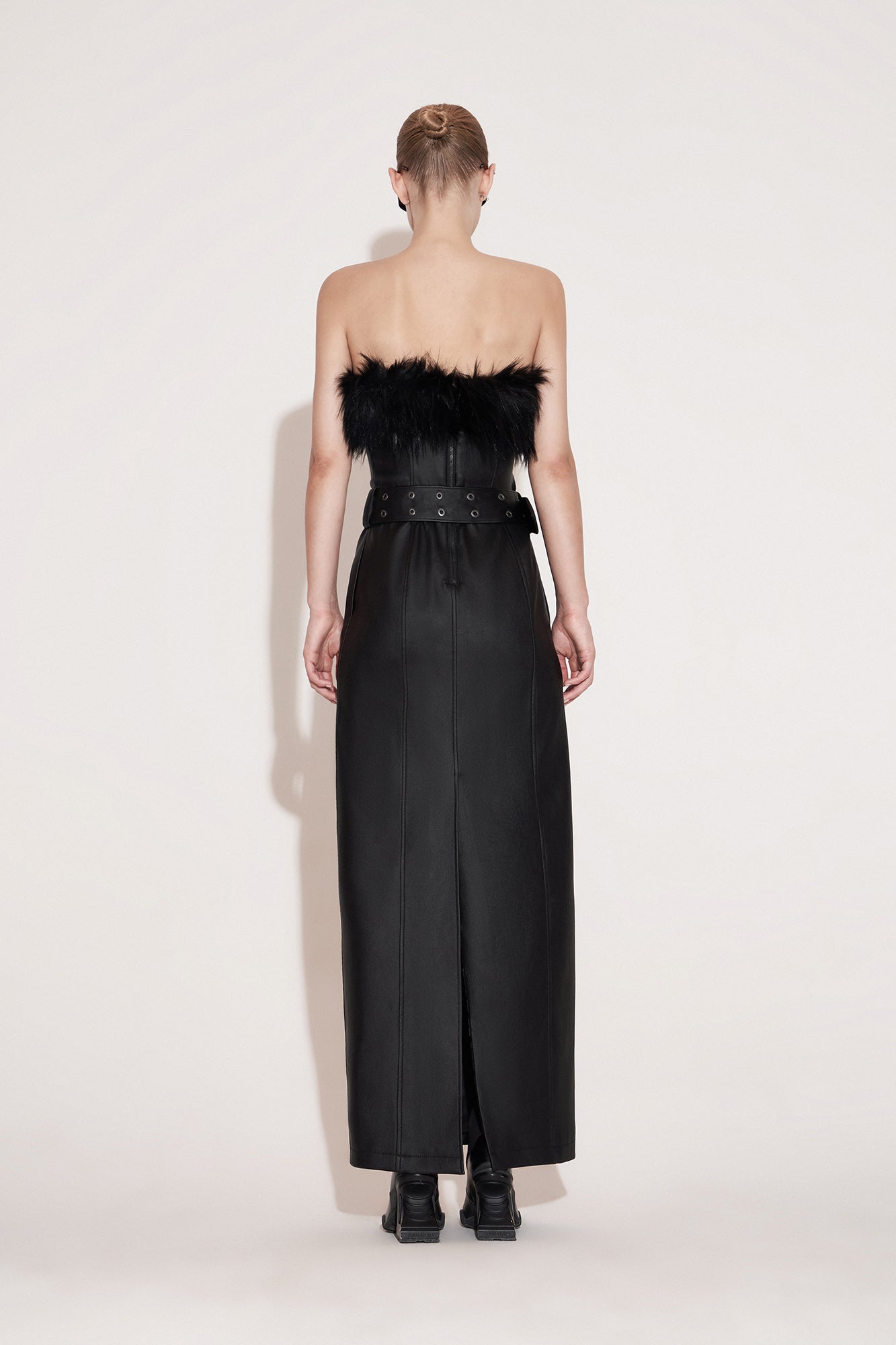 Functional eco-friendly fur strapless dress