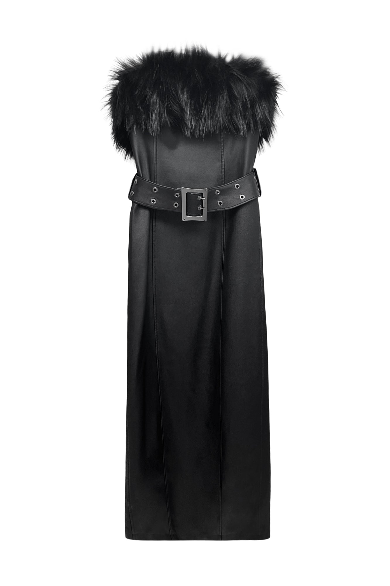 Functional eco-friendly fur strapless dress